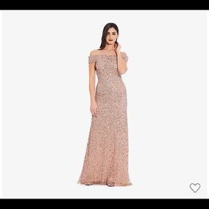 Adrianna Papell - Off The Shoulder Sequin Beaded Gown in Rose Gold